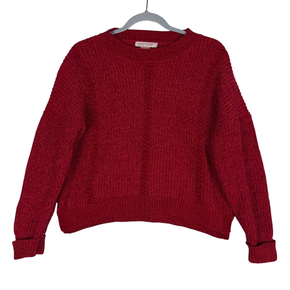 COCO & SHAY Sweater Womens Medium Red Chenille Chunky Knit Crewneck Pullover